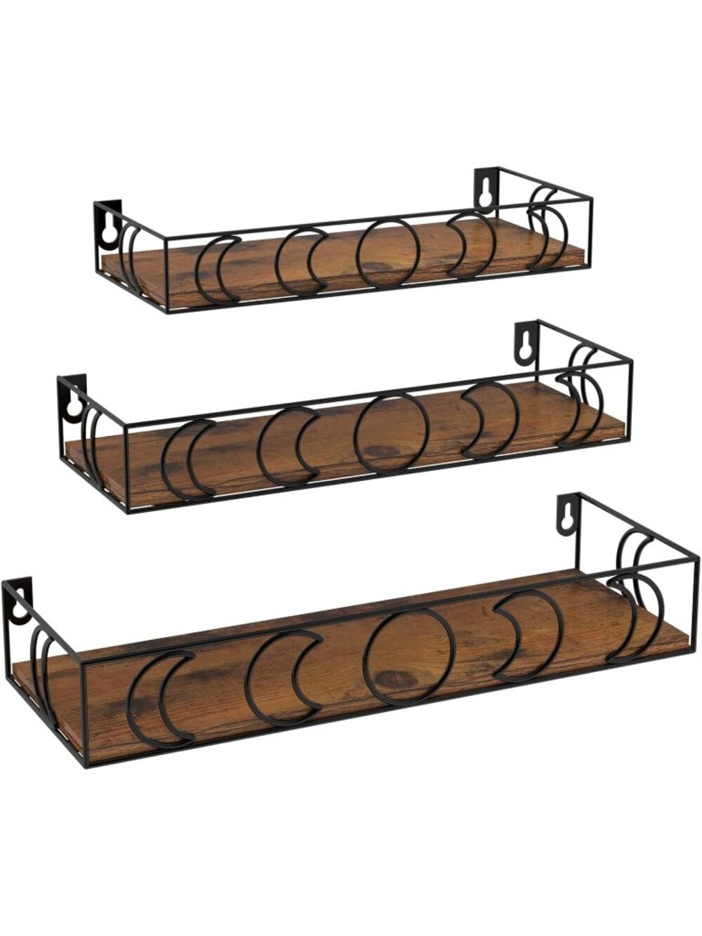 New Moon Phase Wall Shelves, 3 Pack Floating Book Plant Shelves for Bedroom